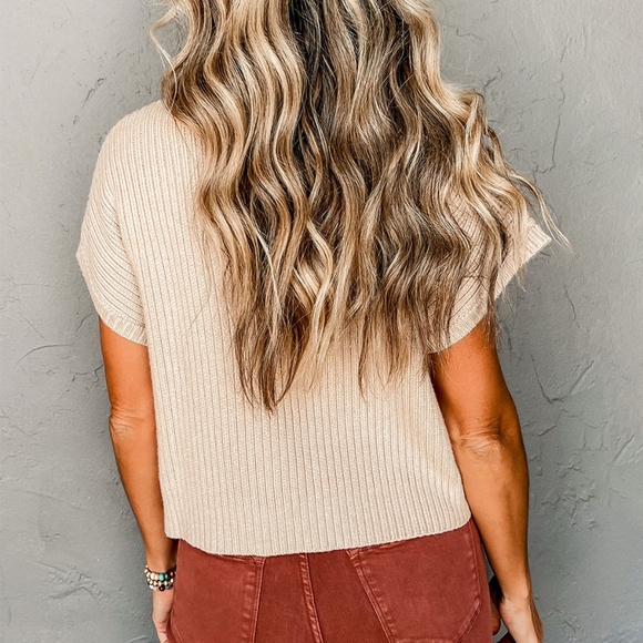 🚨L04 Ribbed Mock Neck Sweater Top in Cream - Picture 2 of 5